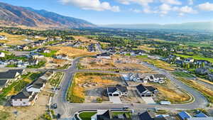 Aerial view of property's location with nearby suburban area and a mountain backdrop