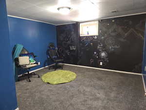 Playroom featuring carpet