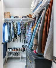 Spacious closet with carpet floors