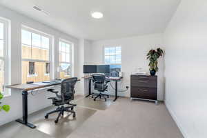 Office space with light carpet