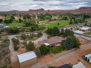 Drone / aerial view of a mountainous background