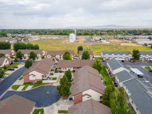 Aerial perspective of suburban area featuring mountains