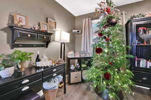 Office area featuring wood finished floors