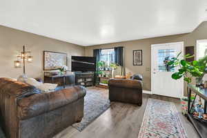 Living room featuring wood finished floors