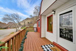 Wooden terrace with a mountain view