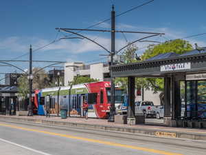 The TRAX system in Salt Lake City is a 45-mile, light rail network connecting the airport, downtown, the University of Utah, and suburban communities with about 50 stations and Park & Ride lots.