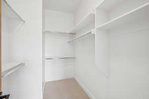Spacious closet with light colored carpet
