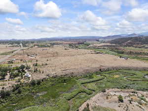 Aerial view of sparsely populated area featuring mountains