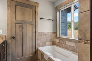 Bathroom featuring vanity and a bath