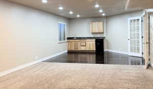 Large family room with bar/kitchenette area