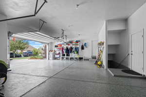 View of garage with built in lockers