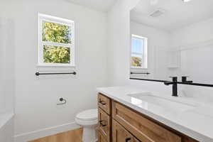 Full bathroom featuring vanity and light wood-type flooring