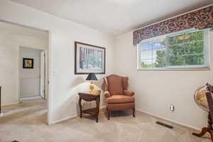 Living area featuring carpet flooring
