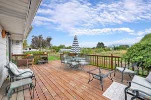 Wooden terrace with outdoor dining area