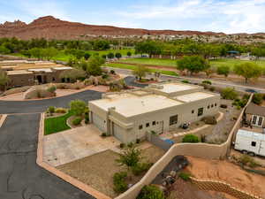 View from above of property featuring a mountain backdrop