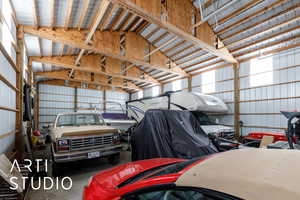 Garage with metal wall