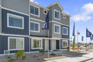 Contemporary home with board and batten siding