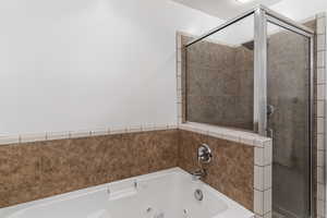 Full bathroom featuring a stall shower and a jetted tub