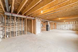 Unfinished below grade area with heating unit