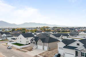 Aerial perspective of suburban area featuring mountains