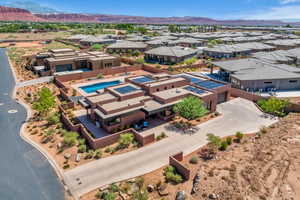 Aerial perspective of suburban area featuring mountains