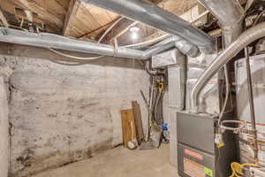 Utility room with secured water heater and heating unit