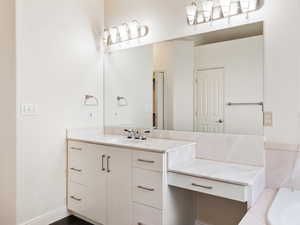 Ensuite Bathroom with vanity and a bath