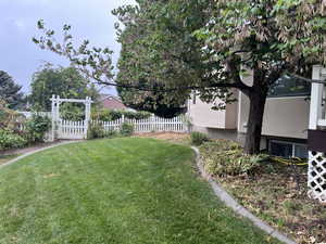 View of yard, gate to garden area