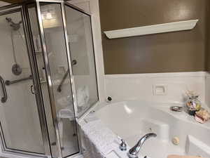 Primary bath with a shower stall and a jetted tub