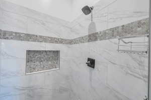 Bathroom view of tiled shower