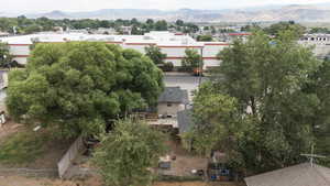 Aerial view of a mountain backdrop