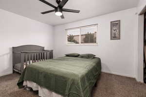 Bedroom with carpet floors and ceiling fan