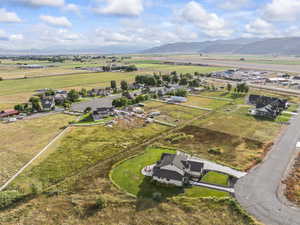 Aerial view of a mountain backdrop