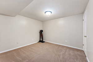 Spare room with light carpet and baseboards
