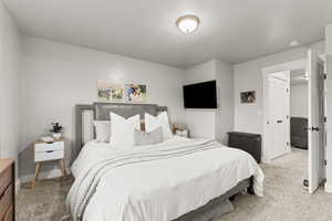 Master Bedroom featuring light colored carpet