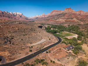 View of mountain backdrop with a desert landscape