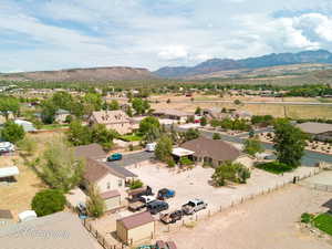 Aerial perspective of suburban area featuring mountains