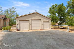 View of detached garage