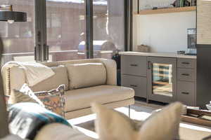 Sitting room featuring wine cooler