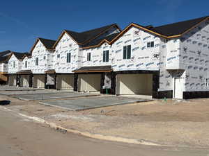 Unfinished property with a residential view and a garage