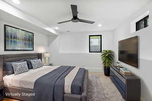 NW basement bedroom with furniture example.