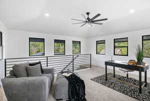 2nd floor bonus space featuring vaulted ceiling, recessed lighting, and 360 views for Salt Lake valley.