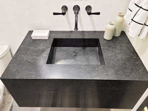 Bathroom view of a sink and toilet