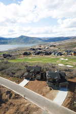 Aerial view of residential area with a mountainous background