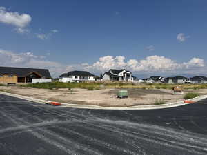 View of asphalt street with curbs and a residential view