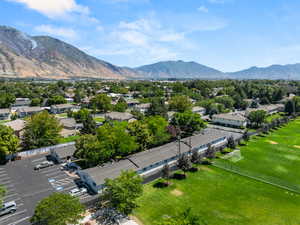 Aerial view from park and front of the property.