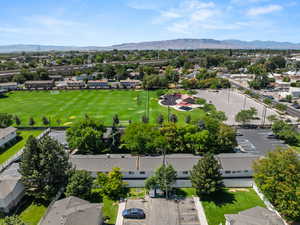 Aerial view looking west of property.