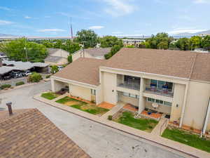 Drone / aerial view of a mountainous background