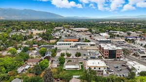 Bird's eye view of a mountainous background