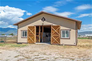 Horse barn with a mountain view